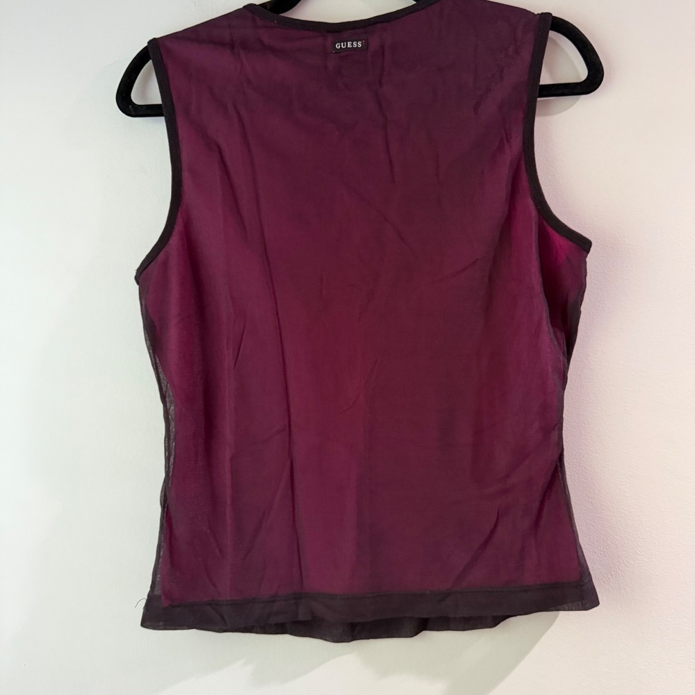 Vintage Y2K Guess Sleeveless Top Women Large Pink Mesh Flocked Graphic Excellent - Picture 6 of 6